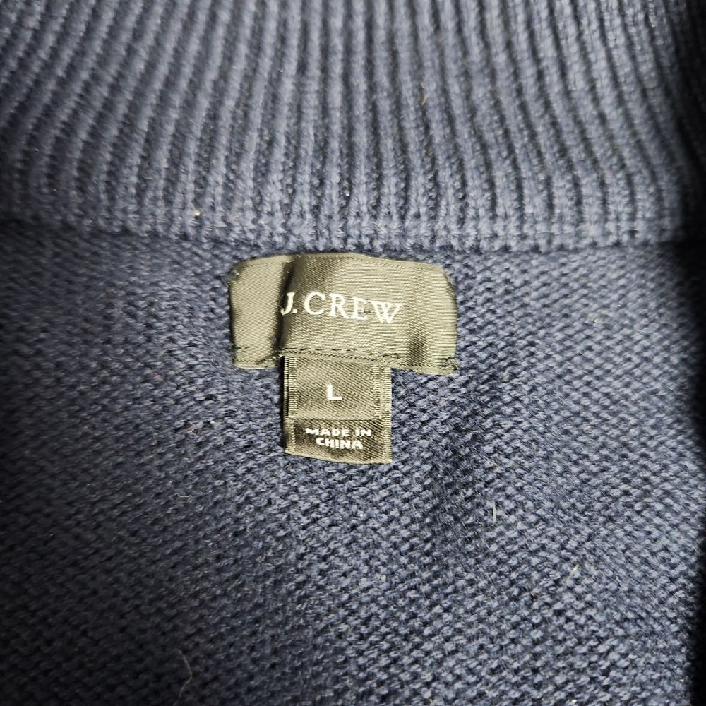 J Crew Extra Chunky Knit Sweater Men L Blue 95 Cotton 5 Cashmere Preppy 1/4 Zip - Picture 5 of 7